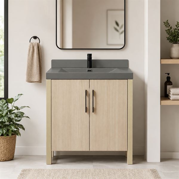 31.5" Single Sink Vanity In Neutral Finish with Gray Composite Granite Top