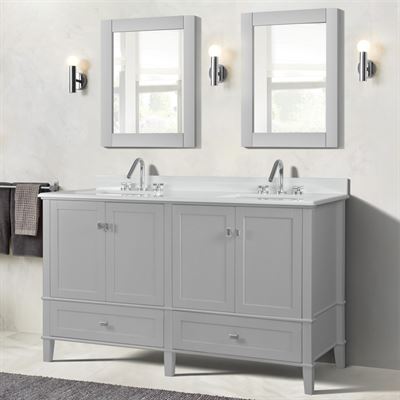 Aurora 61" DOUBLE VANITY IN L/GRAY WITH QUARTZ TOP