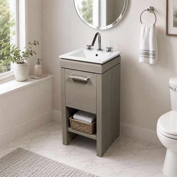 16" Single Sink Vanity In Light Gray With White Ceramic Sink