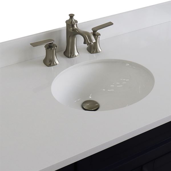 49" Single Sink Vanity in Blue Finish With White Quartz and Oval Sink