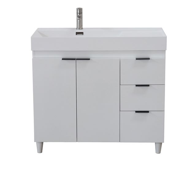 39 in. Single Sink Vanity in White with White Composite Granite Top