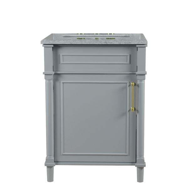 Napa 24 in. Single Vanity in Light Gray with White Carrara Marble Top with Gold Hardware