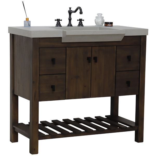 39 in Single Sink Vanity Rustic Wood Finish in gray concrete Top