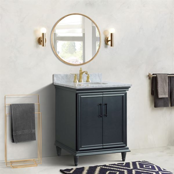 31″ Single Vanity in Dark Gray Finish with White Carrara and Oval Sink