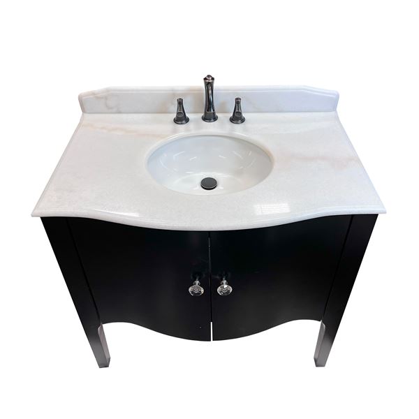 36 in Single Sink Vanity In Black Wood Finish With White Jazz Marble Top