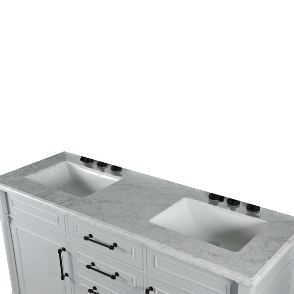 Napa 60 in. Double Vanity in Light Gray with White Carrara Marble Top with Black Hardware