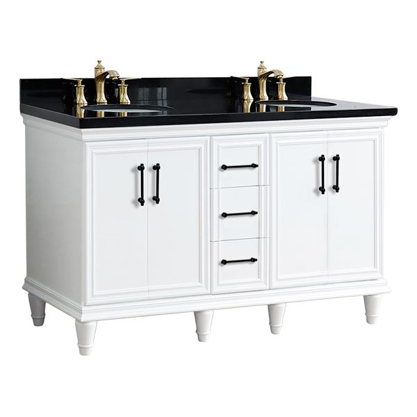 61" Double Sink Vanity in White Finish and Black Galaxy Granite and Oval Sinks