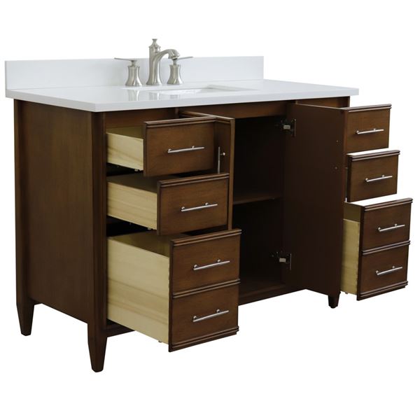 49" Single Sink Vanity in Walnut Finish With White Quartz and Rectangle Sink