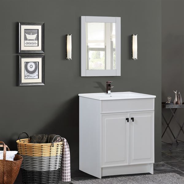 31 in. Single Sink Foldable Vanity Cabinet in White with White Ceramic Top