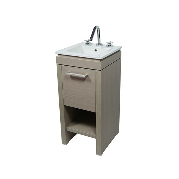 16" Single Sink Vanity In Light Gray With White Ceramic Sink