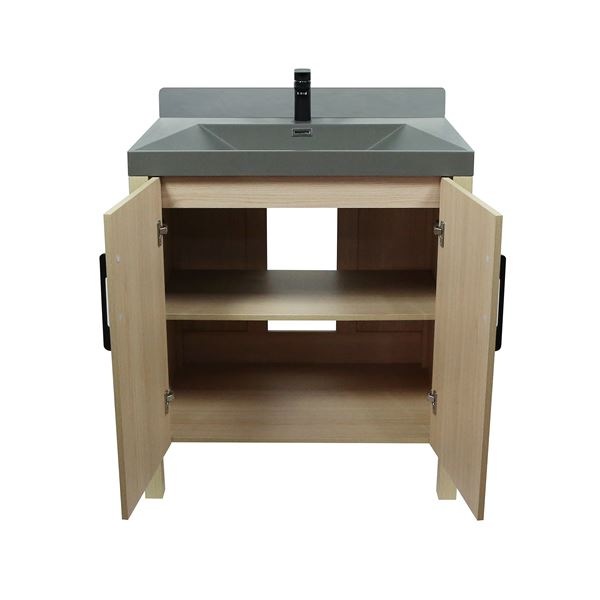 31.5" Single Sink Vanity In Neutral Finish with Gray Composite Granite Top