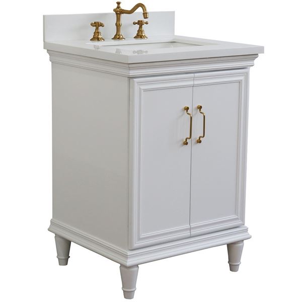 25" Single vanity in White finish with White quartz and rectangle sink