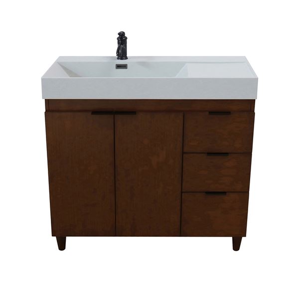 39 in. Single Sink Vanity in Walnut with Light Gray Composite Granite Top