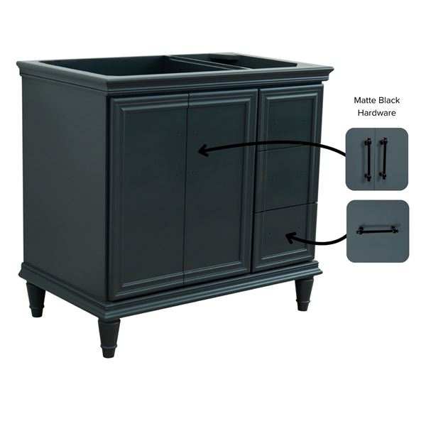36 in. Single Vanity in Dark Gray Finish- Left Door- Cabinet Only- Black Handles