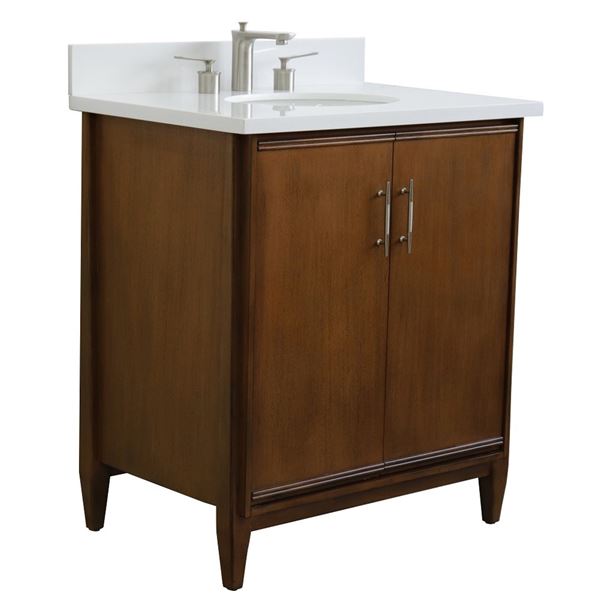 31" Single Sink Vanity in Walnut Finish With White Quartz With Oval Sink
