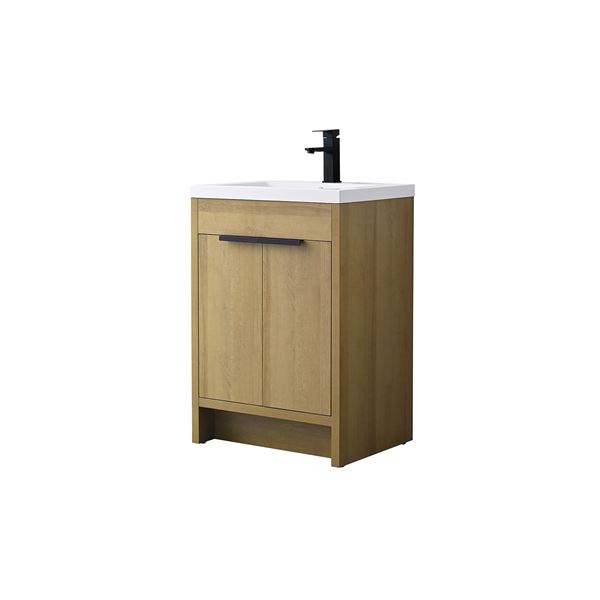 24 in. Single Vanity in Natural Oak finish with Solid Surface Resin White Sink