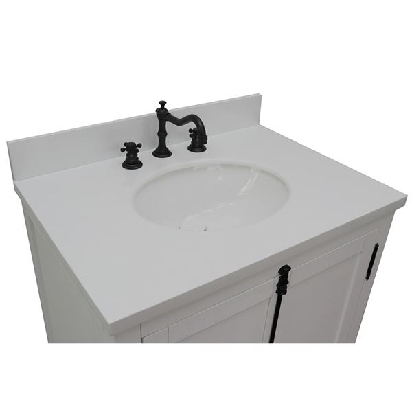 31" Single Vanity in Glacier Ash Finish With White Quartz Top and Oval Sink