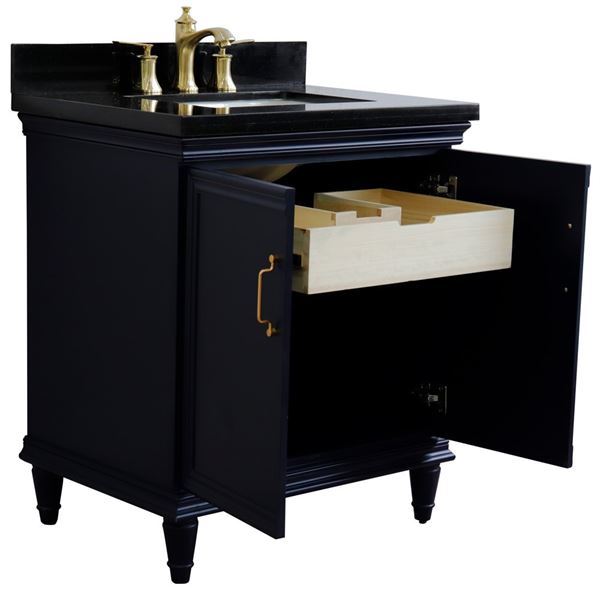 31" Single vanity in Blue finish with Black galaxy and rectangle sink