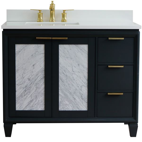 43" Single Vanity in Dark Gray Finish With White Quartz and Rectangle Sink- Left Door/Left Sink