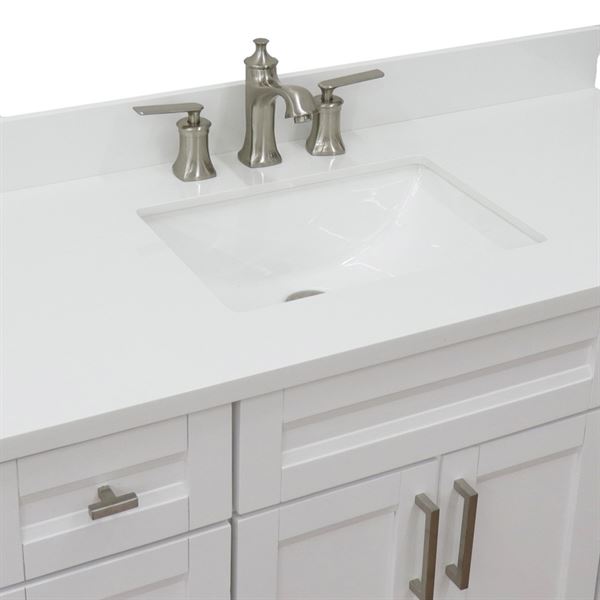 49" Single Sink Vanity in White Finish With White Quartz and Rectangle Sink
