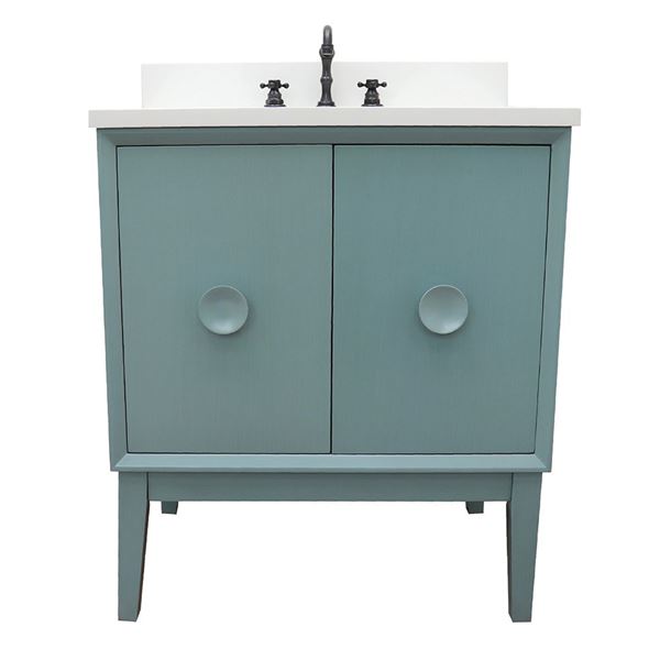 31" Single Vanity in Aqua Blue Finish With White Quartz Top and Oval Sink