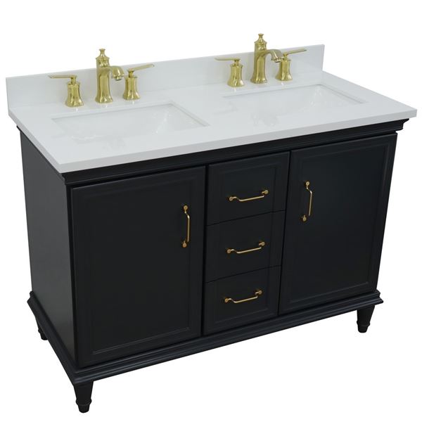 49" Double vanity in Dark Gray finish with White quartz and rectangle sink