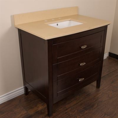 36 in Single sink vanity in sable walnut with quartz top in cream