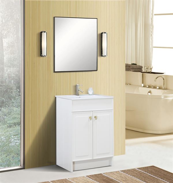 24 in. Single Sink Foldable Vanity Cabinet in White with White Ceramic Top