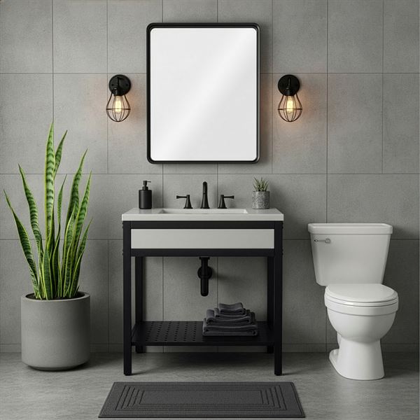 31 in. Single Sink Vanity- Black Metal Frame with Concrete Ramp Sink Top