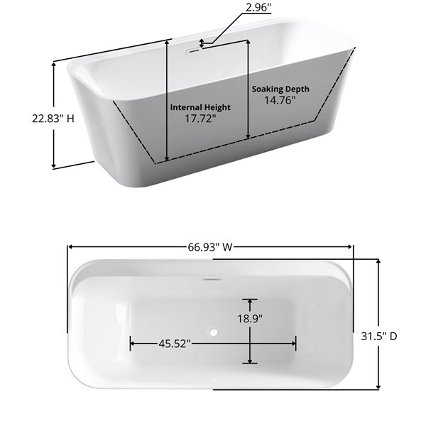 67 in. Freestanding Acrylic Bathtub in Glossy White