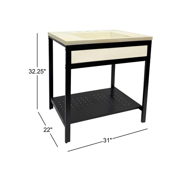 31 in. Single Sink Vanity- Black Metal Frame with Cream Concrete Ramp Sink Top