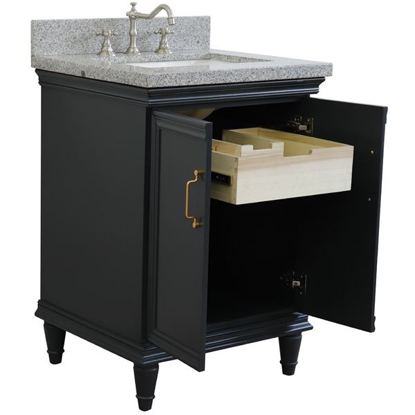 25" Single vanity in Dark Gray finish with Gray granite and rectangle sink