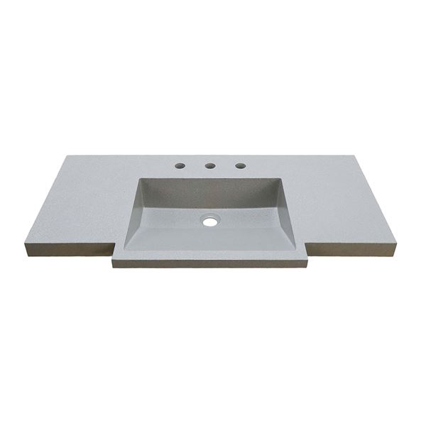 39 in Single Sink Vanity White Finish in Gray Concrete Top with Black Hardware