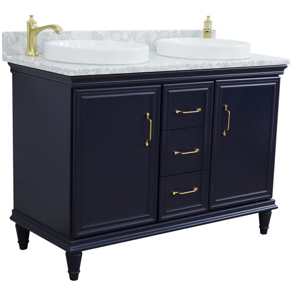 49" Double vanity in Blue finish with White Carrara and round sink