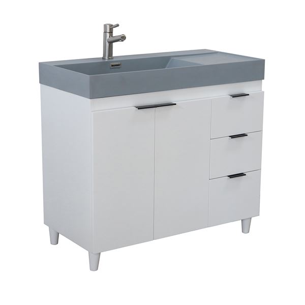 39 in. Single Sink Vanity in White with Dark Gray Composite Granite Top