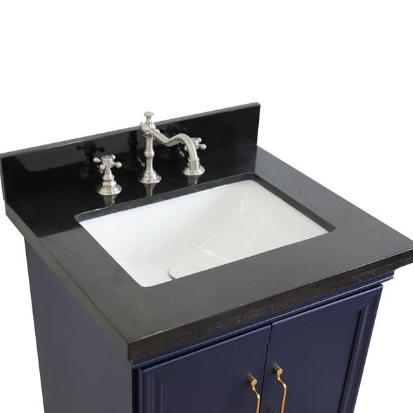 25" Single vanity in Blue finish with Black galaxy and rectangle sink