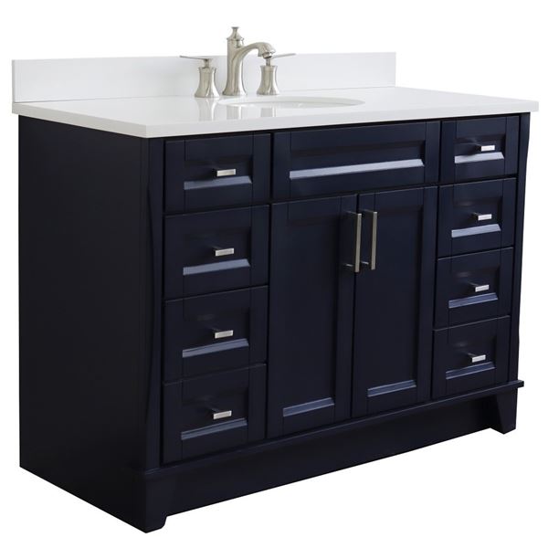 49" Single Sink Vanity in Blue Finish With White Quartz and Oval Sink