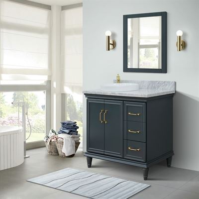 37" Single vanity in Dark Gray finish with White Carrara and round sink- Left door/Left sink
