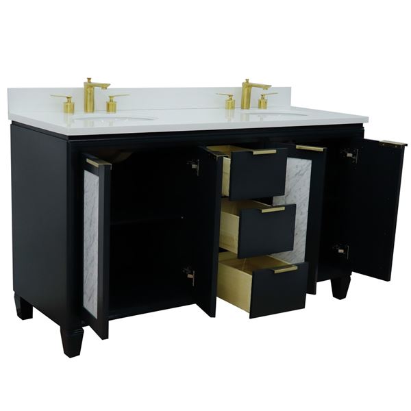 61" Double Sink Vanity in Dark Gray Finish With White Quartz and Oval Sink