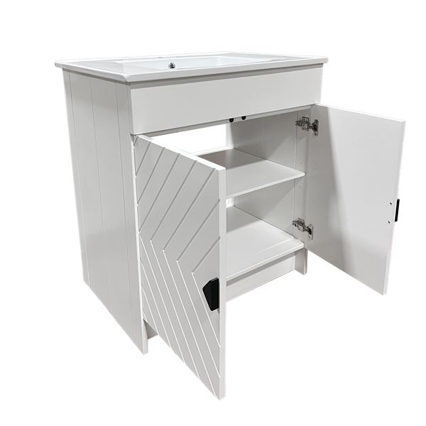 31 in. Single Sink Foldable Vanity Cabinet in White with White Ceramic Top