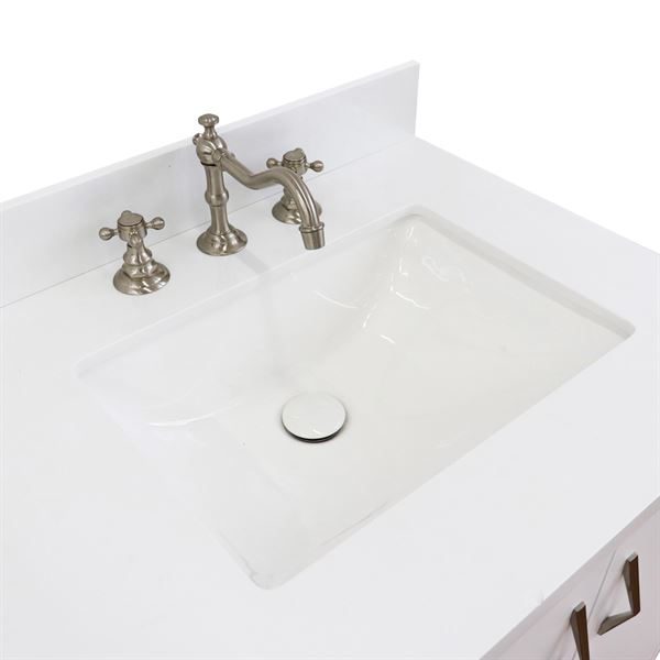 61" Double Sink Vanity in White Finish With White Quartz and Rectangle Sink