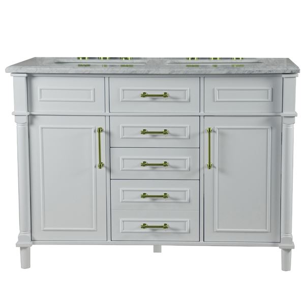 Napa 48 in. Double Vanity in White with White Carrara Marble Top with Gold Hardware