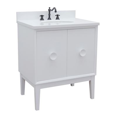 31" Single Vanity in White Finish With White Quartz Top and Oval Sink