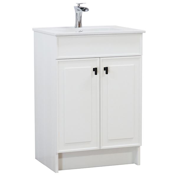 24 in. Single Sink Foldable Vanity Cabinet in White with White Ceramic Top
