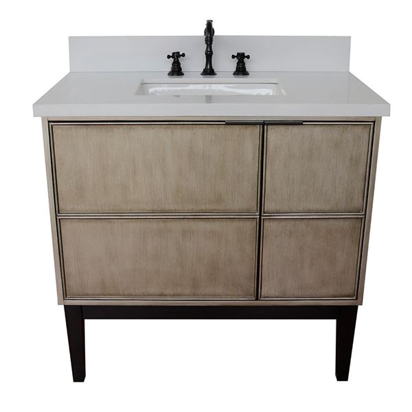 37" Single Vanity in Linen Brown Finish With White Quartz Top and Rectangle Sink