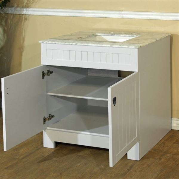 32 in. Single Sink Vanity-Wood-White Cabinet Only