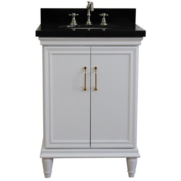 25" Single vanity in White finish with Black galaxy and oval sink