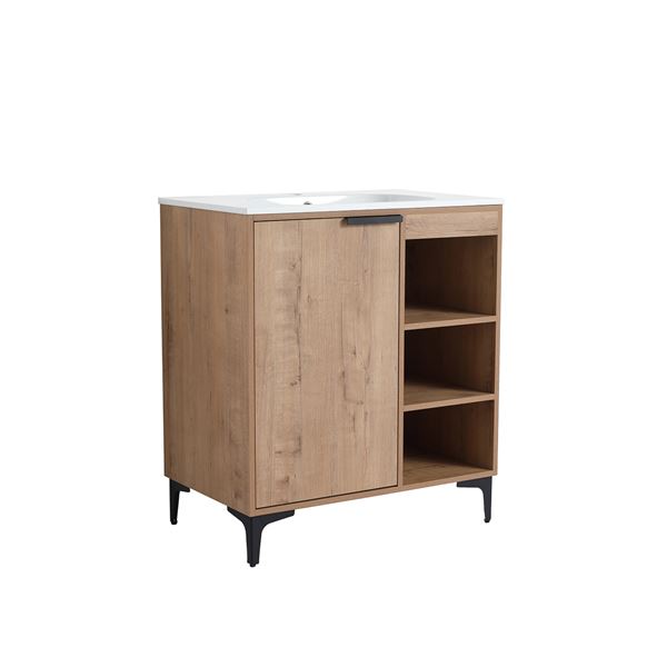 30 in. Single Vanity in Neutral finish with Solid Surface Resin White Sink