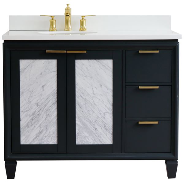 43" Single Vanity in Dark Gray Finish With White Quartz and Oval Sink- Left Door/Left Sink