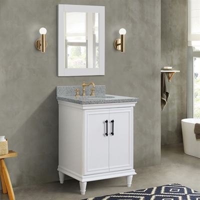 25" Single Vanity in White Finish with Gray Granite and Oval Sink